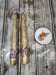 1998 Wilton 8" Tapers Table Accents Candles Christmas Holly Ribbon NIB